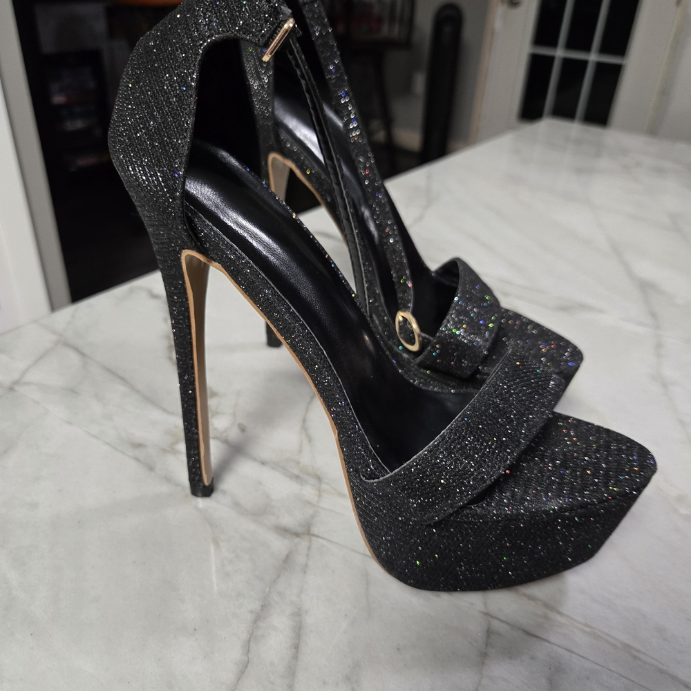 Elegant Black Glitter Stiletto Heels